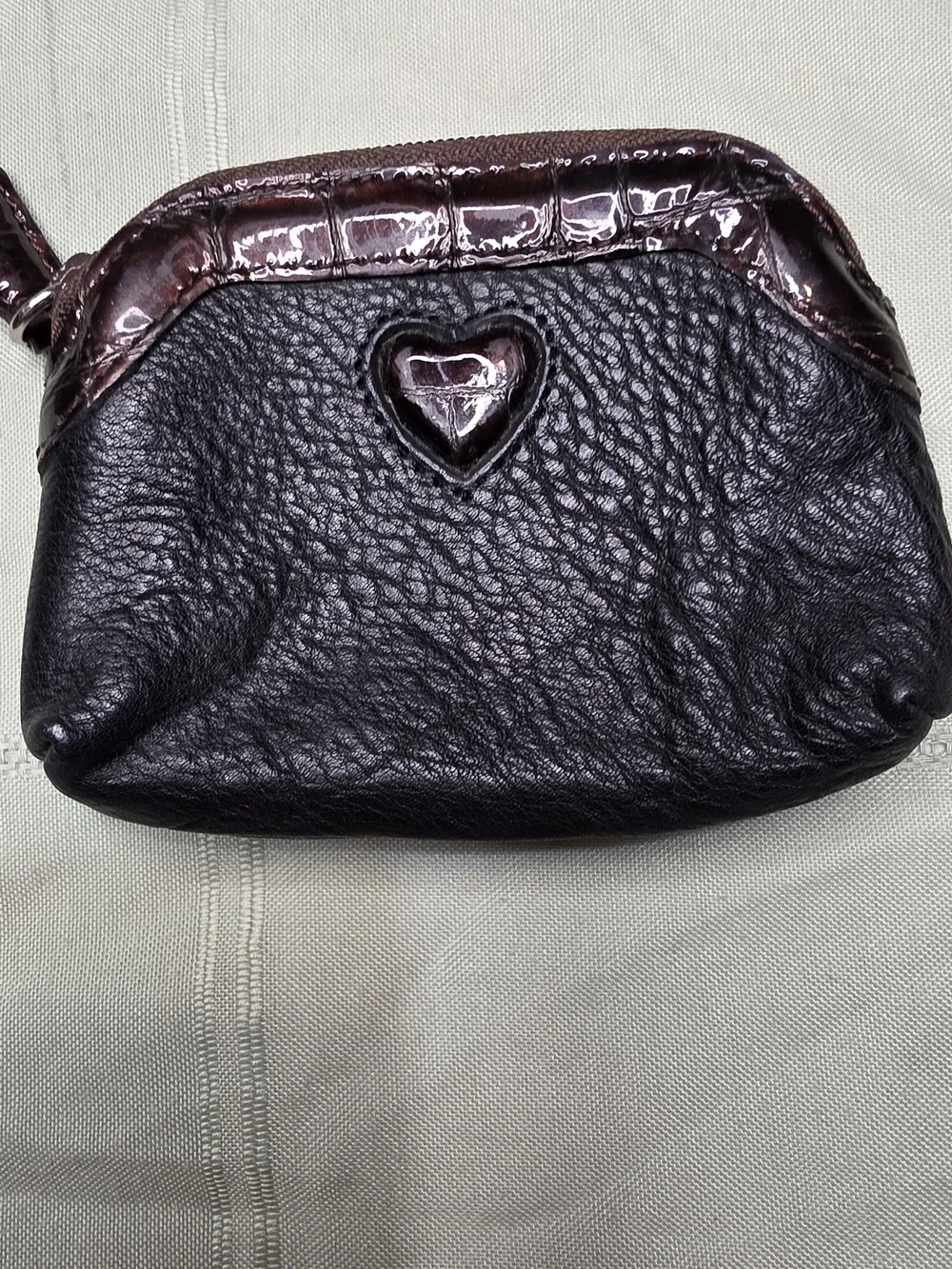 Brighton Black Pebbled Leather Heart Coin Purse Croc Embossed Trim Pouch